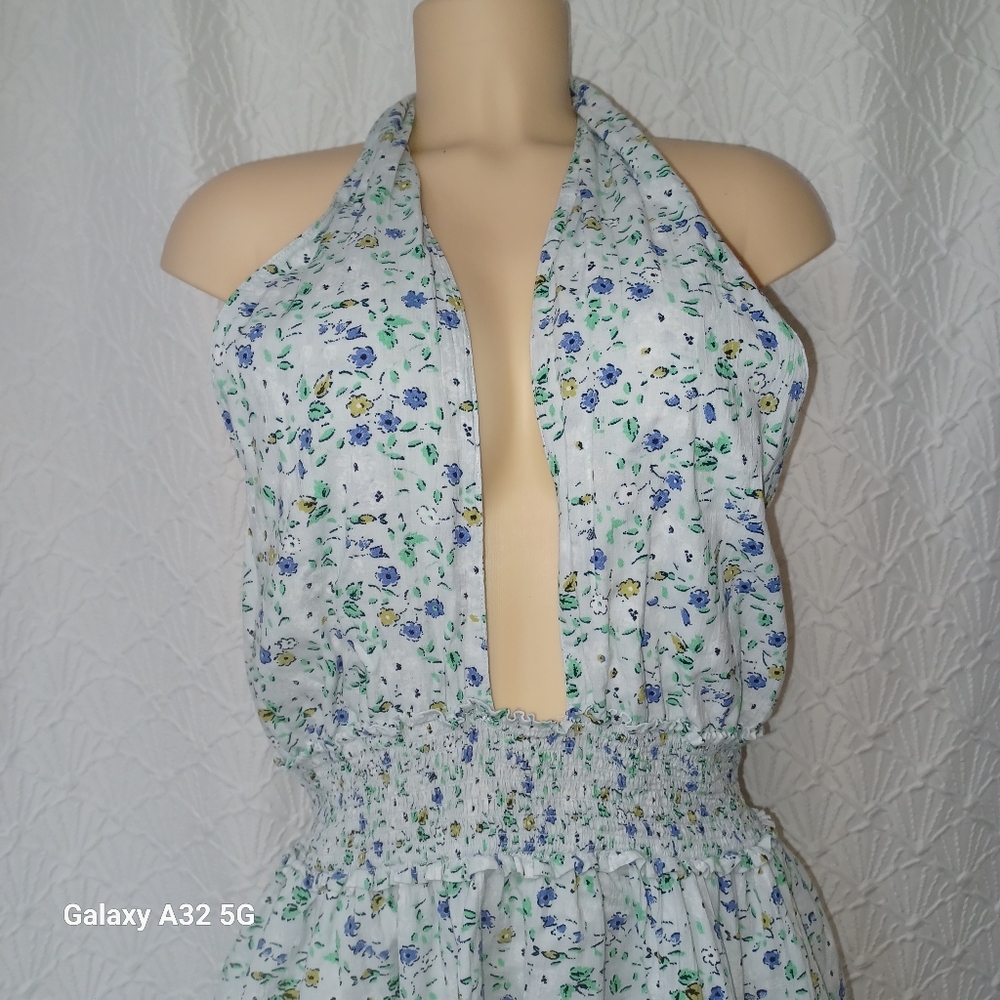 Aerie Women Dress Summer  Size L Blue Sequin Tiered Halter Dress - Picture 7 of 16